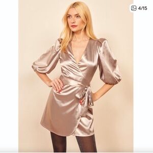 Reformation terezia mini Metallic Wrap Dress
